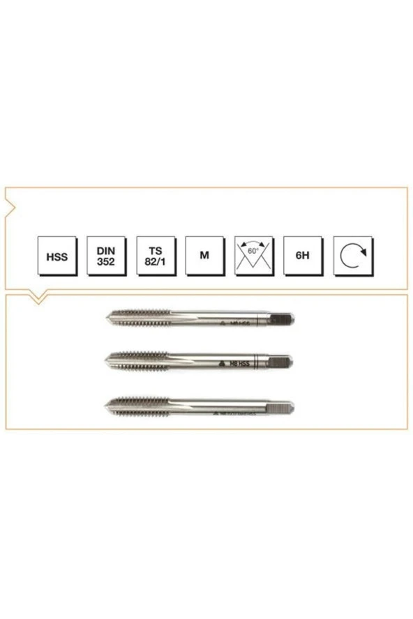 MTE Makina Takım B00100040600 Hss Dın 352 Normal Vidalı 3 Lü Takım Kılavuzu M6 ürün görseli 1