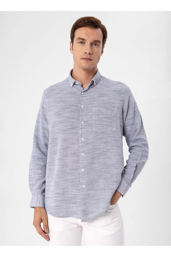 Süvari Regular Fit Düğmeli Yaka Düz Lacivert Erkek Gömlek GM1008300078 ürün görseli 1