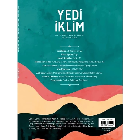 Yedi İklim 390.Sayı Eylül 2022 ürün görseli 1