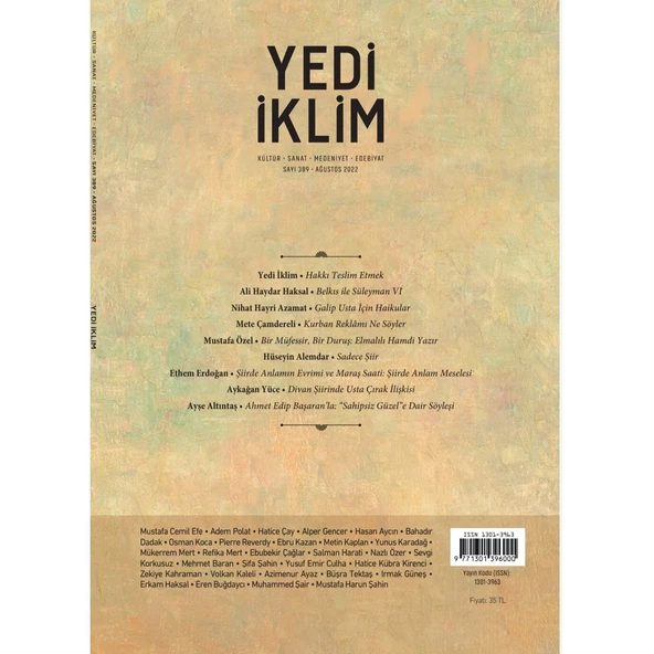 Yedi İklim 389.Sayı Ağustos 2022 ürün görseli 1