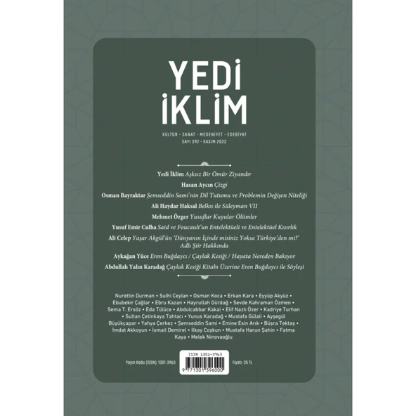 Yedi İklim 392.Sayı Kasım 2022 ürün görseli 1