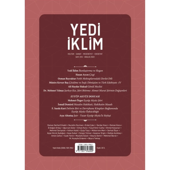 Yedi İklim 393.Sayı Aralık 2022 ürün görseli 1