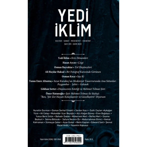 Yedi İklim 391.Sayı Ekim 2022 ürün görseli 1