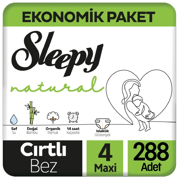 Sleepy Natural Bebek Bezi Ekonomik Paket 4 Beden 48x6 288 Adet ürün görseli 1