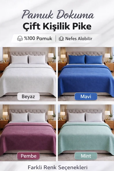 TOPTAN 10 Adet Şaheser %100 Pamuk Çift Kişilik Pike 240x220 (Tek Pike)-Karışık Renkli ürün görseli 1