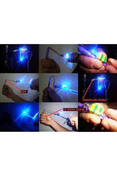 Led Işıklı Eğlenceli Lastikli Uçan Sapan Fırıldak - Parlayan Fırlatmalı Işıklı Led Sapan - 10 Adet ürün görseli 1