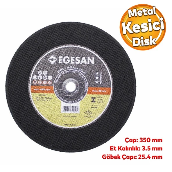 Egesan Metal Kesici Taş Disk Taşlama Spiral Demir Kesme Diski 350x3.5x25.4 mm ürün görseli 1