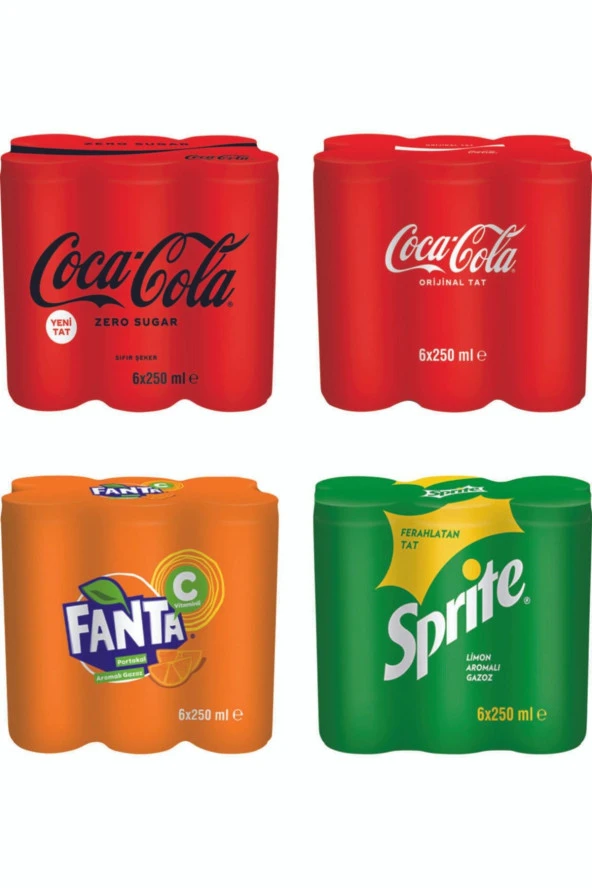 Coca Cola - Fanta - Sprite 250 ml 6 lı Kutu 4 lü Karma Paket ürün görseli 1