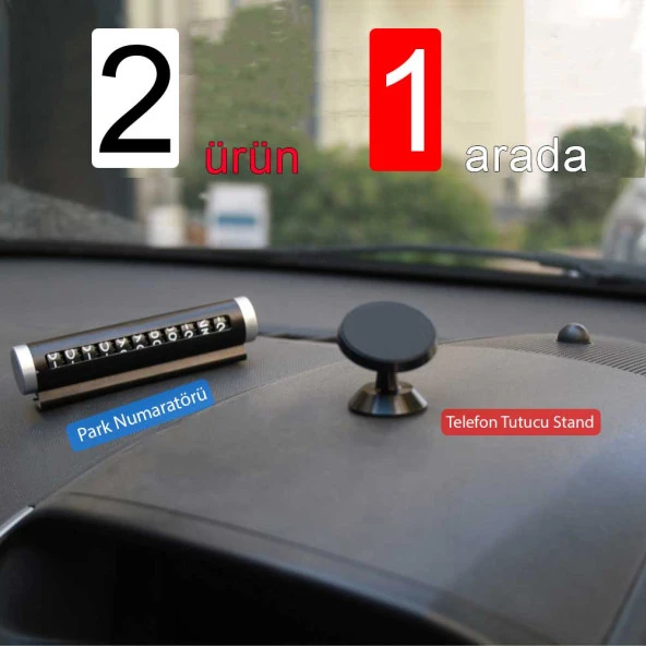 Araç İçi Park Numaratörü Telefon Tutucu 2'si 1 arada Numaratör Stand Araba Aksesuar Standı ürün görseli 1