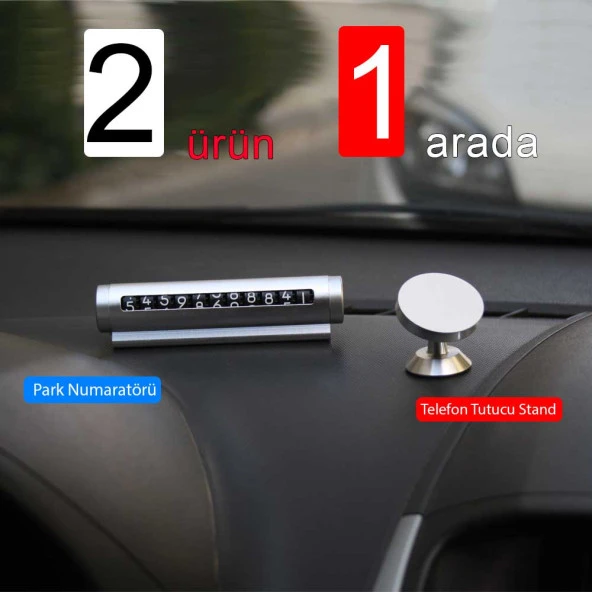 Gümüş Park Numaratörü Araç İçi Telefon Tutucu 2'si 1 arada Numaratör Stand Araba Aksesuar Standı ürün görseli 1