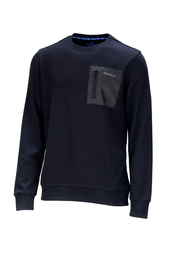 Erkek Standart Fit Bisiklet Yaka Cep Fermuarlı Siyah Sweatshirt ürün görseli 1