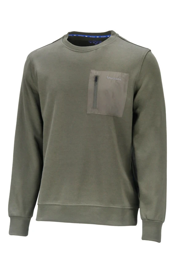 Erkek Standart Fit Bisiklet Yaka Cep Fermuarlı Haki Sweatshirt ürün görseli 1
