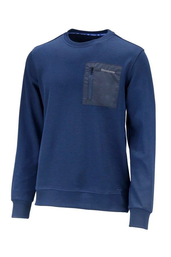Erkek Standart Fit Bisiklet Yaka Cep Fermuarlı Lacivert Sweatshirt ürün görseli 1