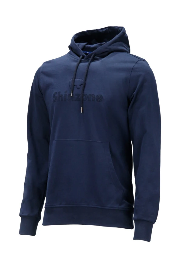 Erkek Standart Fit Kapüşonlu Baskılı Cepli Lacivert Sweatshirt ürün görseli 1