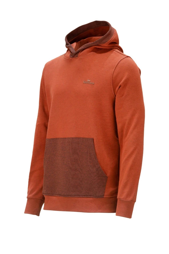 Erkek Standart Fit Kapüşonlu Cepli Turuncu Sweatshirt ürün görseli 1