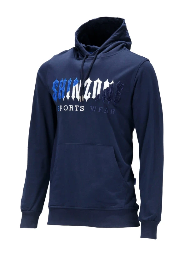 Erkek Standart Fit Kapüşonlu Kabartma Baskılı Lacivert Sweatshirt ürün görseli 1