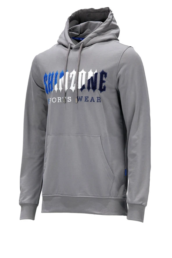 Erkek Standart Fit Kapüşonlu Kabartma Baskılı Gri Sweatshirt ürün görseli 1