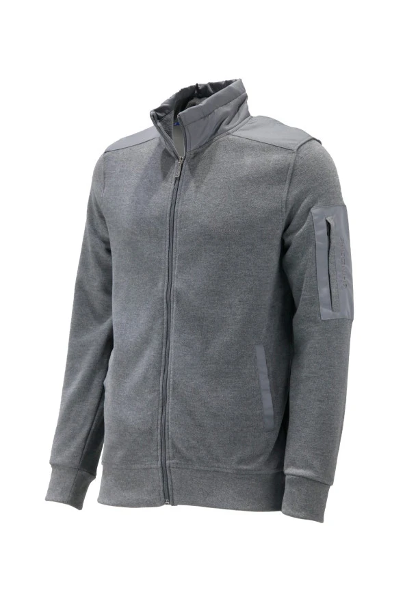 Erkek Standart Fit Kol Cepli Fermuarlı Gri Sweatshirt ürün görseli 1