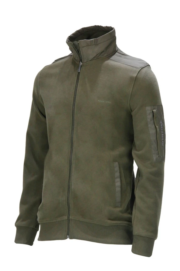 Erkek Standart Fit Kol Cepli Fermuarlı Haki Sweatshirt ürün görseli 1