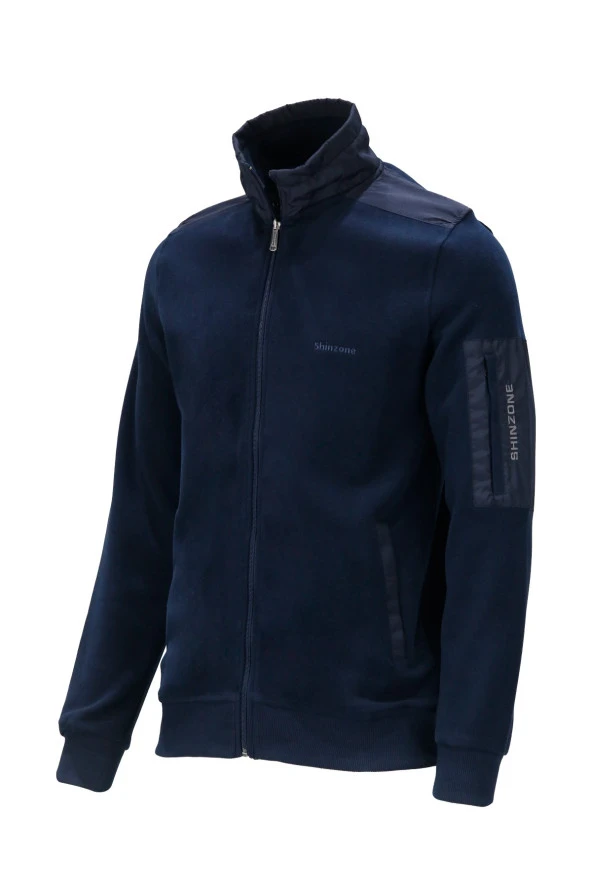 Erkek Standart Fit Kol Cepli Fermuarlı Lacivert Sweatshirt ürün görseli 1