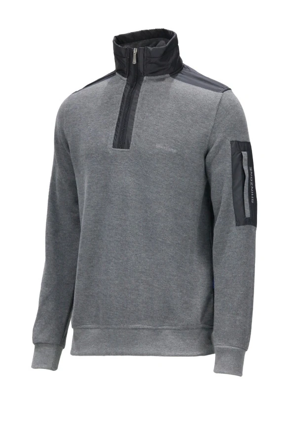 Erkek Standart Fit Yarım Fermuarlı Gri Sweatshirt ürün görseli 1