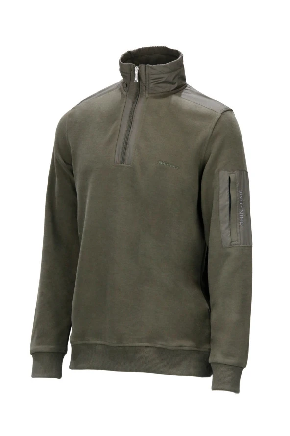Erkek Standart Fit Yarım Fermuarlı Haki Sweatshirt ürün görseli 1
