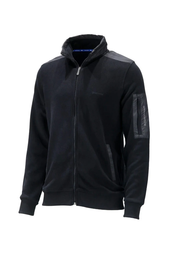 Erkek Standart Fit Kol Cepli Fermuarlı Siyah Sweatshirt ürün görseli 1