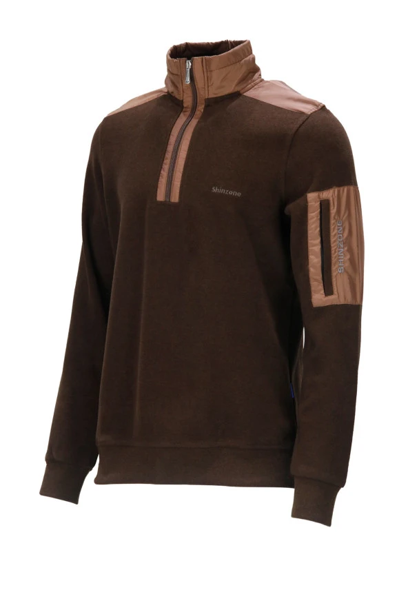 Erkek Standart Fit Yarım Fermuarlı Koyu Kahverengi Sweatshirt ürün görseli 1
