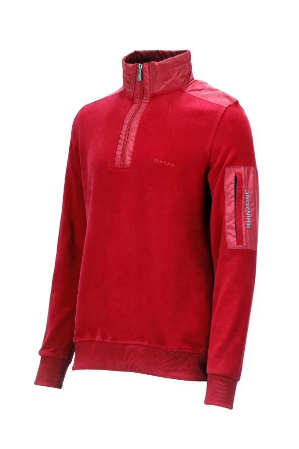 Erkek Standart Fit Yarım Fermuarlı Nar Çiçeği Sweatshirt ürün görseli 1