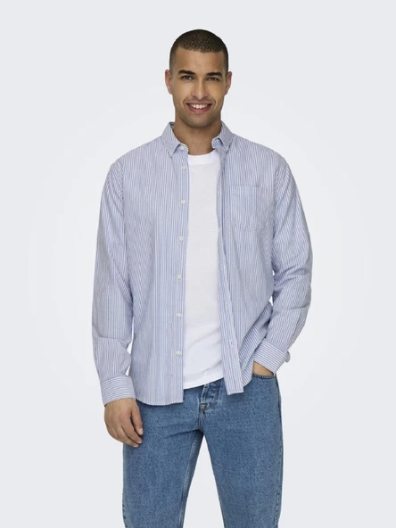 ONLY&SONS Erkek Çizgili Gömlek 22027766 - Resim 5