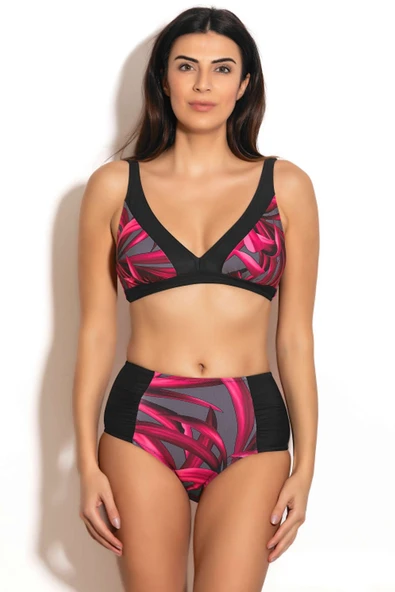 Badelina Kadın Yüksek Bel Toparlayıcı Geniş Üçgen Bikini Takımı 3247-2 ürün görseli 1