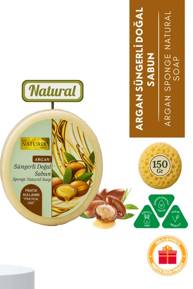 Argan Yağlı Süngerli Sabun 150 Gr - Doğal Peeling ve Nemlendirici Etki ürün görseli 1