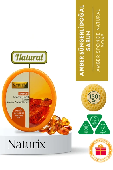 Amber Süngerli Sabun 150 Gr Naturix Doğal Amber Soap - Peeling ve Ferahlatıcı Etki ürün görseli 1