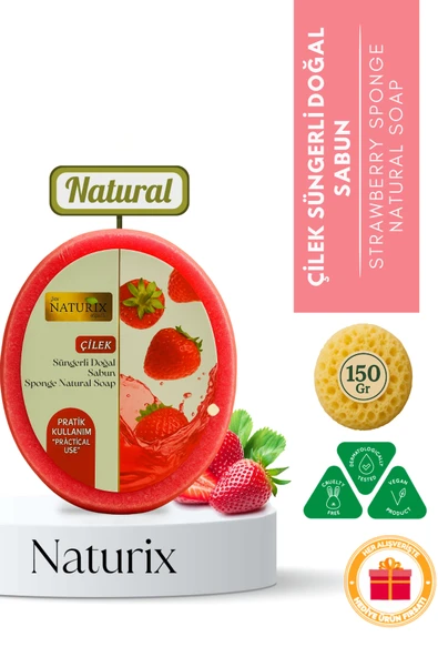 Çilek Süngerli Sabun 150 Gr Naturix Doğal Çilek Soap - Peeling Etkili Cilt Arındırıcı ürün görseli 1