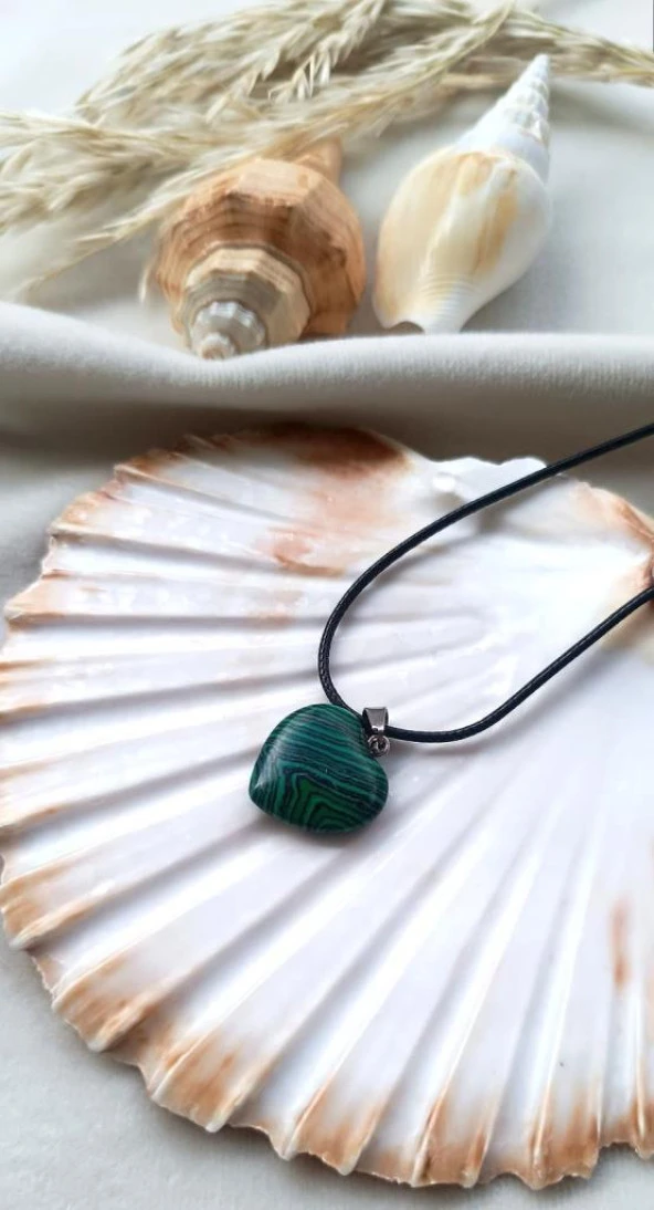 Kolye Gerdanlık Kalp Çakra Yoga Reiki Doğal Malaki Taşı Kadın ürün görseli 1