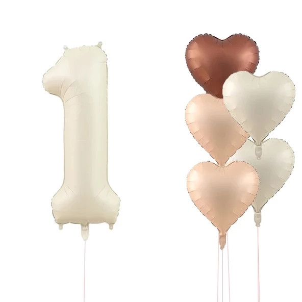 Krem Rakam Ve Kalp Folyo Balon Seti ürün görseli 1