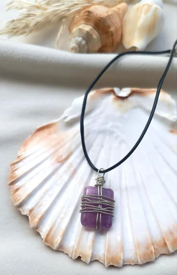 Kolye Gerdanlık Doğal Taş Ametis Tel Sarmal Çakra Yoga Reiki Kadın ürün görseli 1