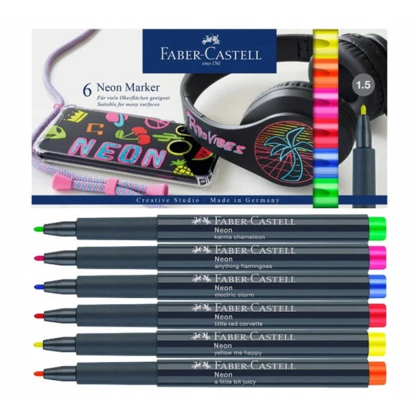 Faber Castell Neon Permanent Kalem 6 Renk ürün görseli 1