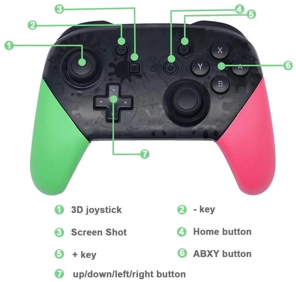 Cosmostech Switch Ve Pc Uyumlu Pro Controller Kablosuz Oyun Kolu Yeşil-Pembe - Resim 7
