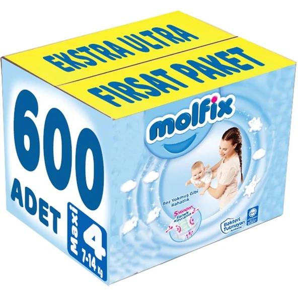 Molfix Bebek Bezi 4 Beden 7-14 KG Maxi 600 Adet Ekstra Ultra Fırsat Pk ürün görseli 1