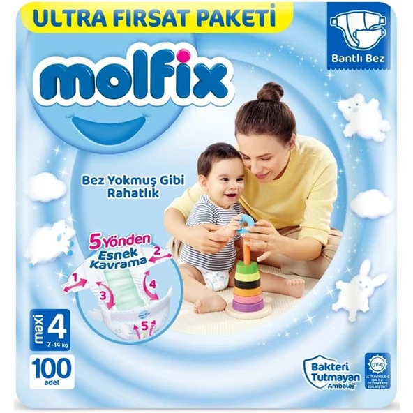 Molfix Bebek Bezi 4 Beden 7-14 KG Maxi 100 Adet Ultra Fırsat Pk ürün görseli 1