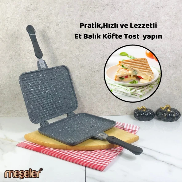 Meşeler Ocak Üstü Granit Döküm El Tost ve Çok Amaçlı Grill Tava 26 cm ürün görseli 1