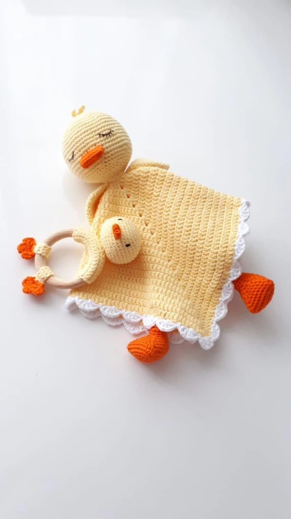 Ördek Uyku Arkadaşı ve Çıngırak Amigurumi Organik Oyuncak ürün görseli 1