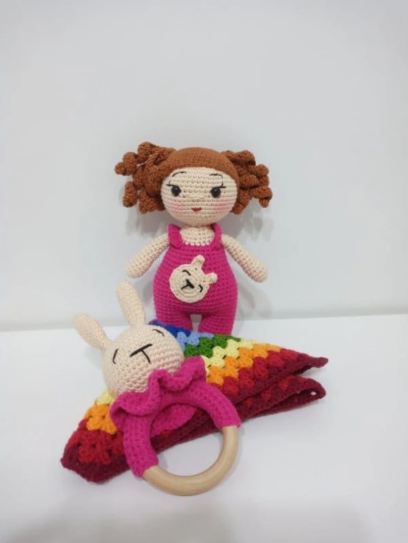 Minik Lora Amigurumi Uyku Arkadaşı Çıngırak ve Battaniye Takımı ürün görseli 1