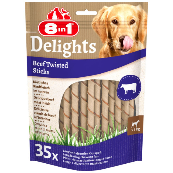 8in1 DelightsBeef Twisted Sticks Biftekli Burgu Çubuğu 35li Köpek Diş Kaşıma Kemiği ürün görseli 1