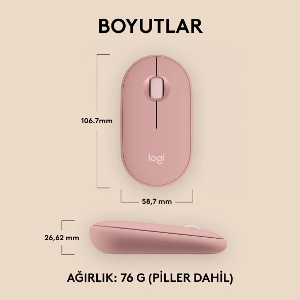 Logitech M350s Pebble 2 Bluetooth Kablosuz Sessiz Kompakt Mouse - Pembe - Resim 7