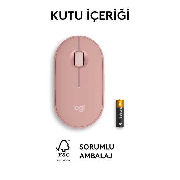 Logitech M350s Pebble 2 Bluetooth Kablosuz Sessiz Kompakt Mouse - Pembe - Resim 8
