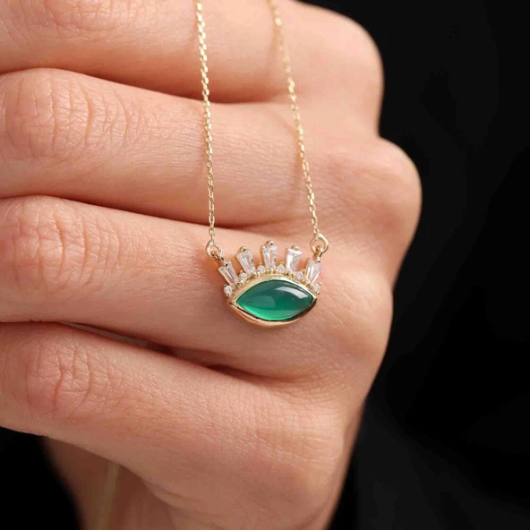 Altın Göz Kolye Green Opal - Resim 3
