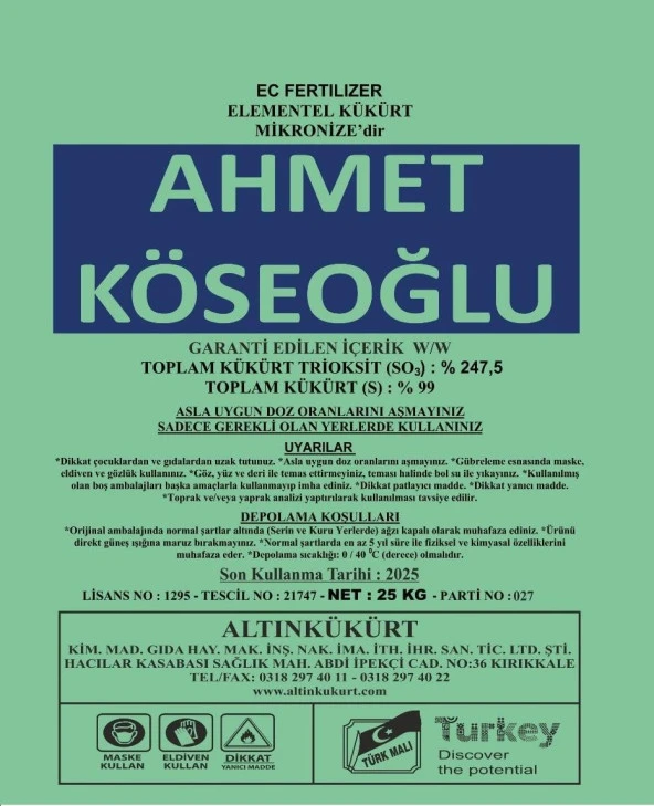 Köseoğlu Mikronize Kükürt 25 kg ürün görseli 1