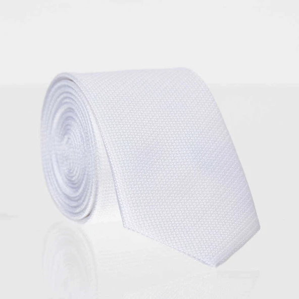Beyaz Slim Fit Düz Renk Dokuma Kravat / DDK-49 ürün görseli 1